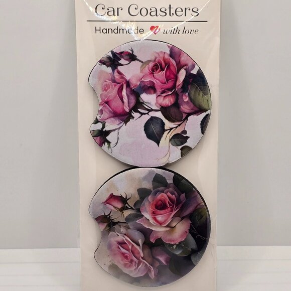 Pink Roses Car Coasters - Picture 1 of 1